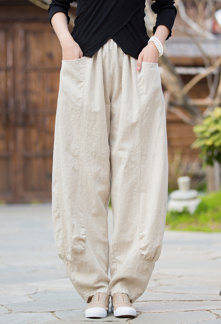 Vintage linen pants ，Wide leg linen pants，harem linen pants，women linen  yoga pants，vintage linen high waist pants