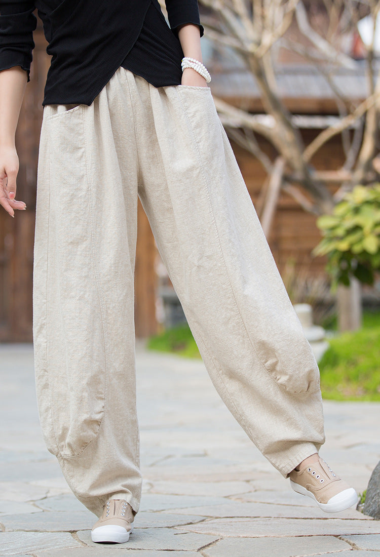 Vintage linen pants ，Wide leg linen pants，harem linen pants，women linen  yoga pants，vintage linen high waist pants