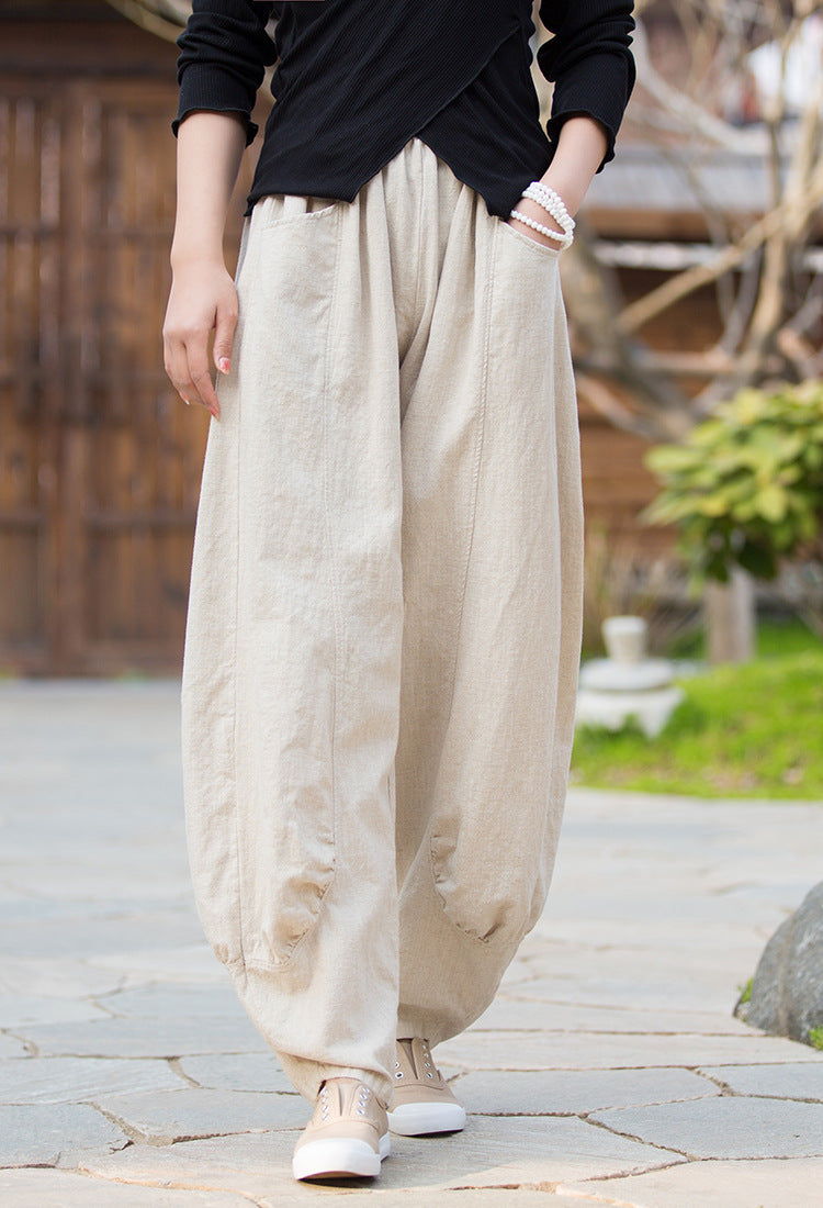 Vintage linen pants ，Wide leg linen pants，harem linen pants，women linen  yoga pants，vintage linen high waist pants