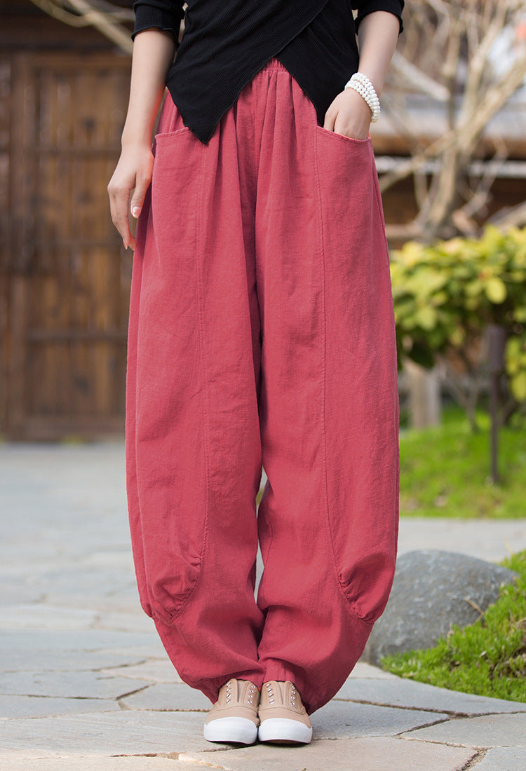 Vintage linen pants ，Wide leg linen pants，harem linen pants，women linen  yoga pants，vintage linen high waist pants