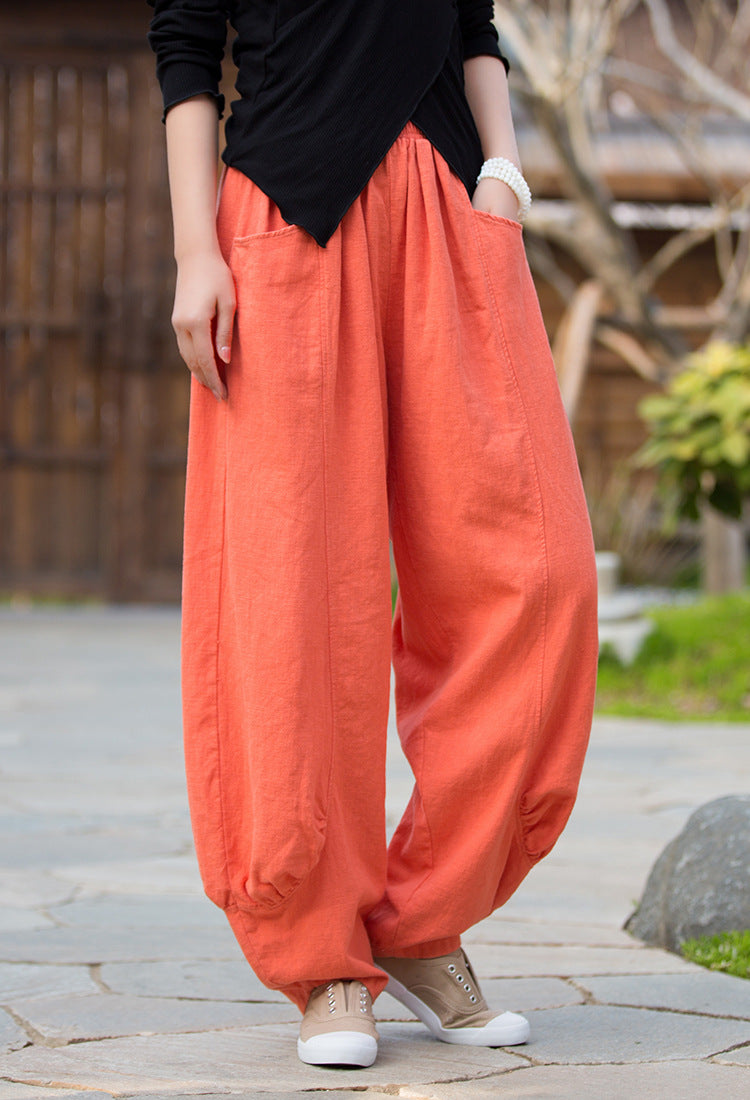 Vintage linen pants ，Wide leg linen pants，harem linen pants，women linen  yoga pants，vintage linen high waist pants