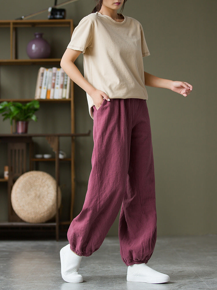 Women's casual linen pants,vintage cotton linen pants