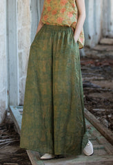 Summer printed linen wide-leg pants, elastic waist cotton linen wide-leg pants, women loose casual linen pants