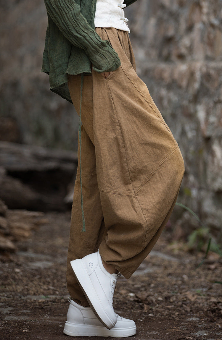 Vintage stonewashed elastic waist summer linen pants