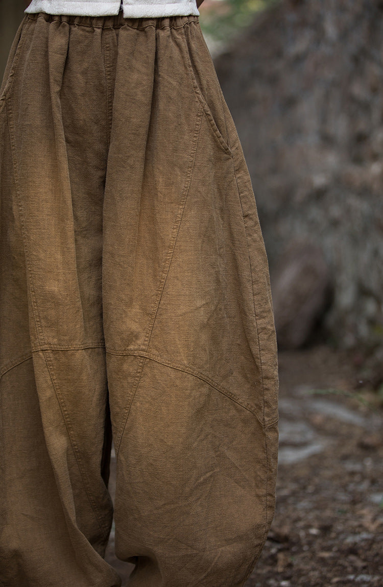 Vintage stonewashed elastic waist summer linen pants