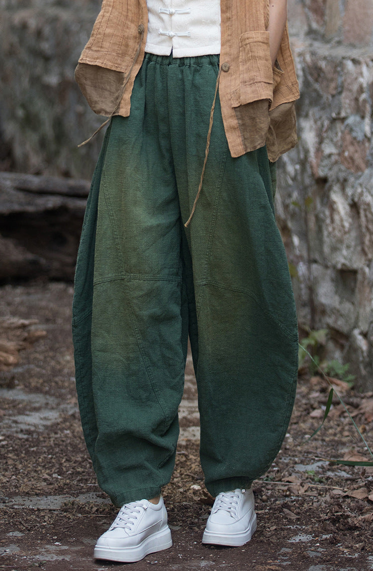 Vintage stonewashed elastic waist summer linen pants