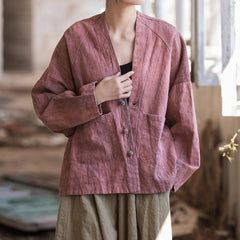 Vintage linen kimono, loose casual V-neck jacket