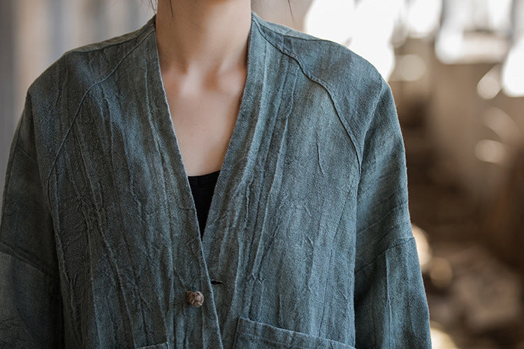 Vintage linen kimono, loose casual V-neck jacket