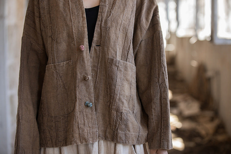 Vintage linen kimono, loose casual V-neck jacket