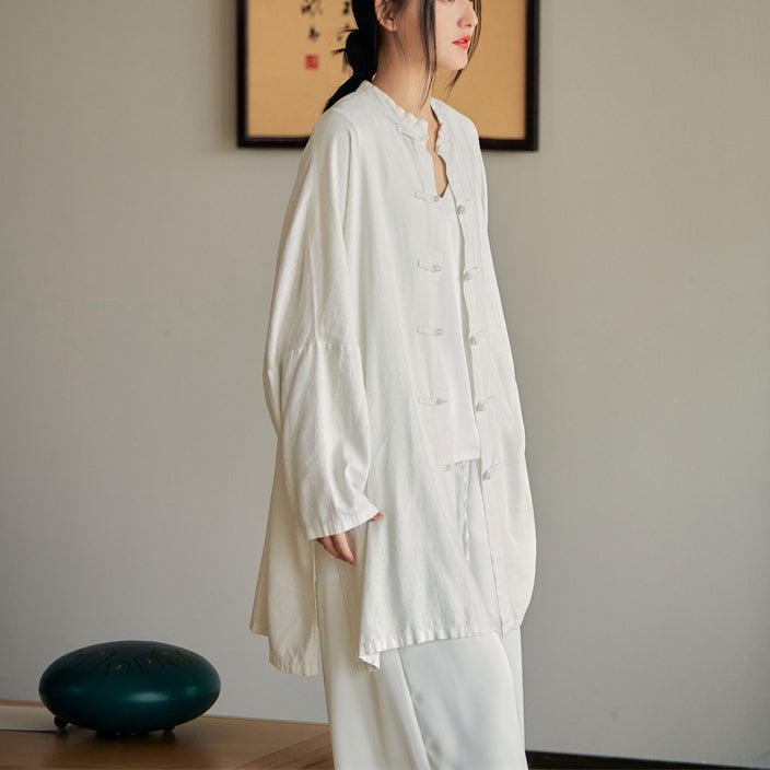 Summer linen long -sleeved shirt Plus size, retro loose cotton  linen Oversize Top, Chinese cotton long -sleeved blouse