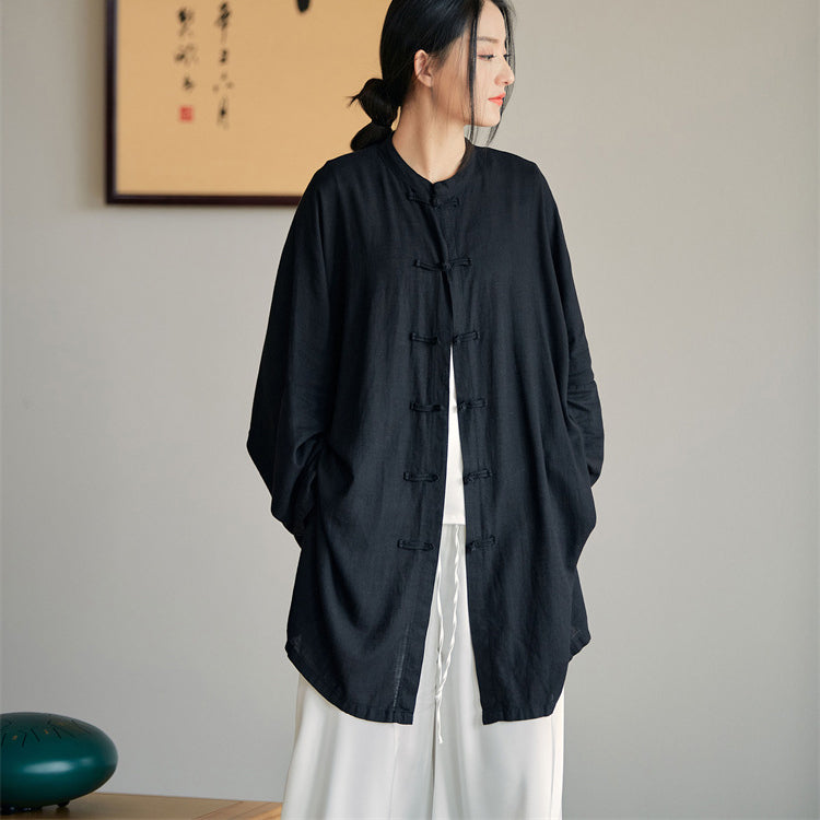 Summer linen long -sleeved shirt Plus size, retro loose cotton  linen Oversize Top, Chinese cotton long -sleeved blouse