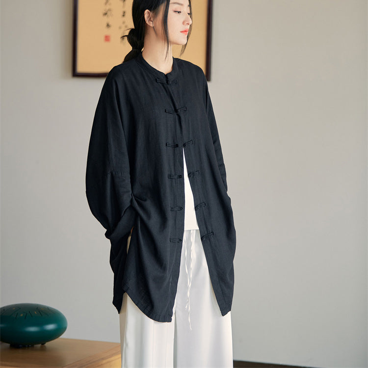 Summer linen long -sleeved shirt Plus size, retro loose cotton  linen Oversize Top, Chinese cotton long -sleeved blouse