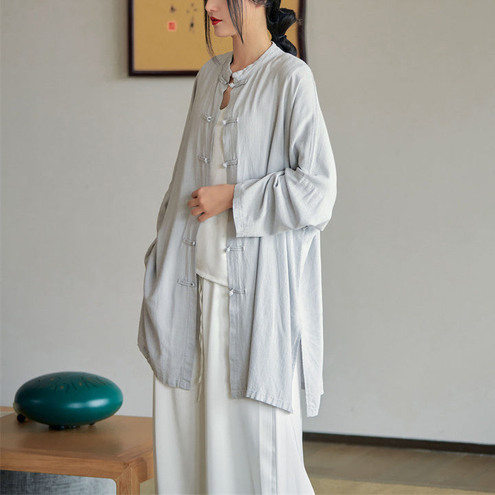 Summer linen long -sleeved shirt Plus size, retro loose cotton  linen Oversize Top, Chinese cotton long -sleeved blouse