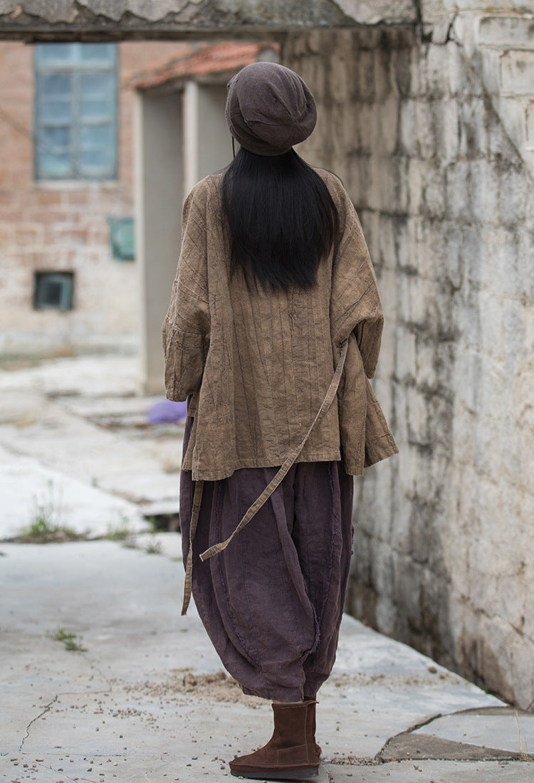 Vintage linen kimono, loose casual stonewashed jacket