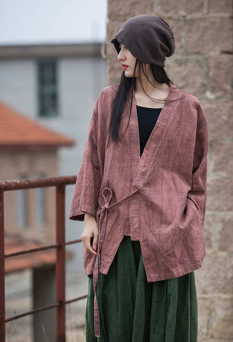 Vintage linen kimono, loose casual stonewashed jacket