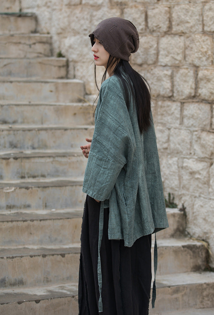 Vintage linen kimono, loose casual stonewashed jacket