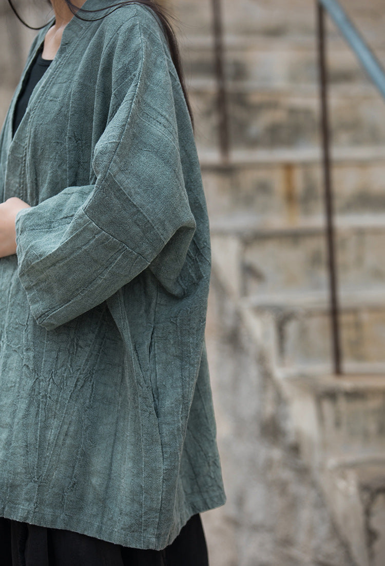 Vintage linen kimono, loose casual stonewashed jacket