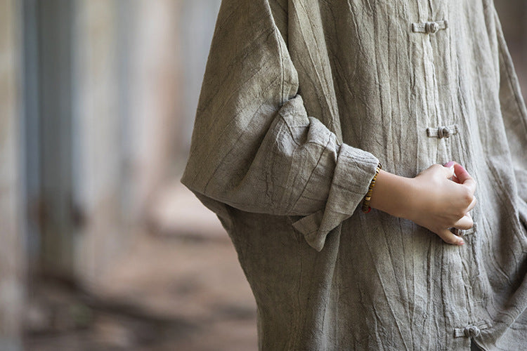 Chinese Linen Frog Button Shirt, Vintage Summer Loose Cotton Shirt