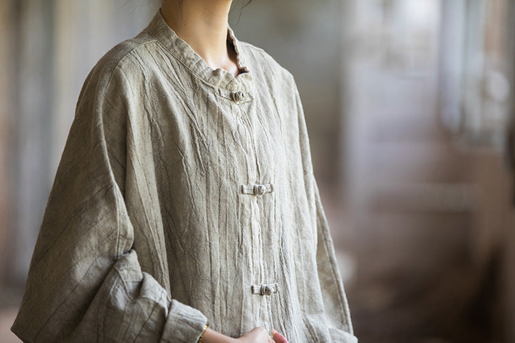 Chinese Linen Frog Button Shirt, Vintage Summer Loose Cotton Shirt