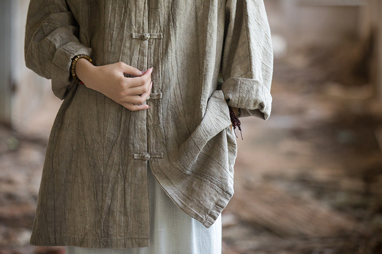 Chinese Linen Frog Button Shirt, Vintage Summer Loose Cotton Shirt