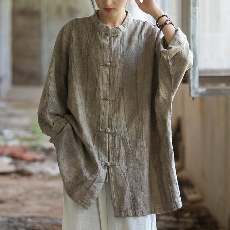 Chinese Linen Frog Button Shirt, Vintage Summer Loose Cotton Shirt