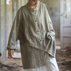 Chinese Linen Frog Button Shirt, Vintage Summer Loose Cotton Shirt