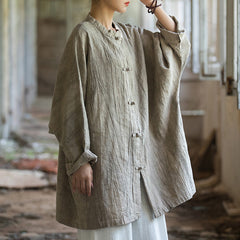 Chinese Linen Frog Button Shirt, Vintage Summer Loose Cotton Shirt