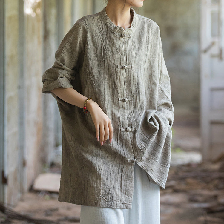 Chinese Linen Frog Button Shirt, Vintage Summer Loose Cotton Shirt