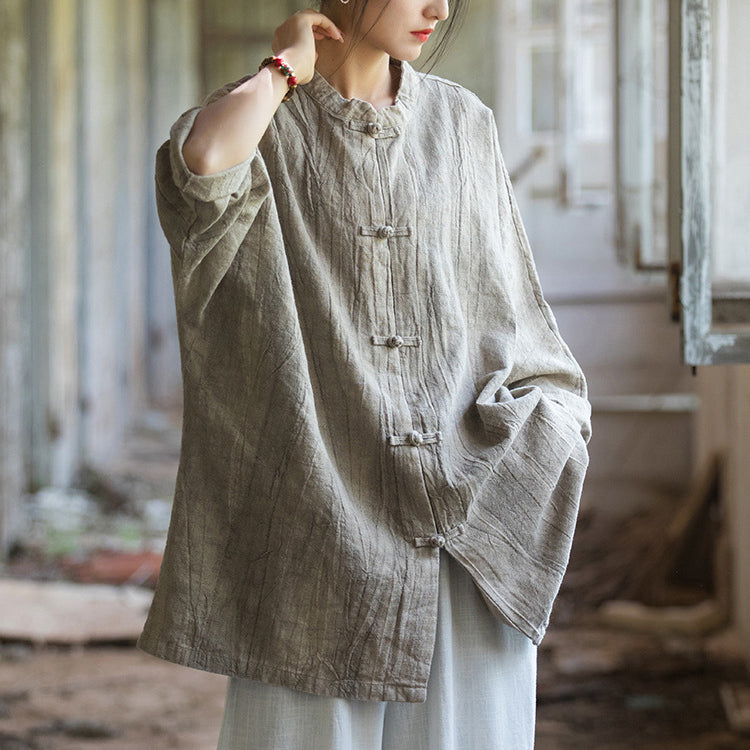 Chinese Linen Frog Button Shirt, Vintage Summer Loose Cotton Shirt