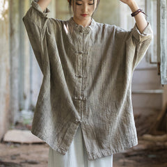 Chinese Linen Frog Button Shirt, Vintage Summer Loose Cotton Shirt