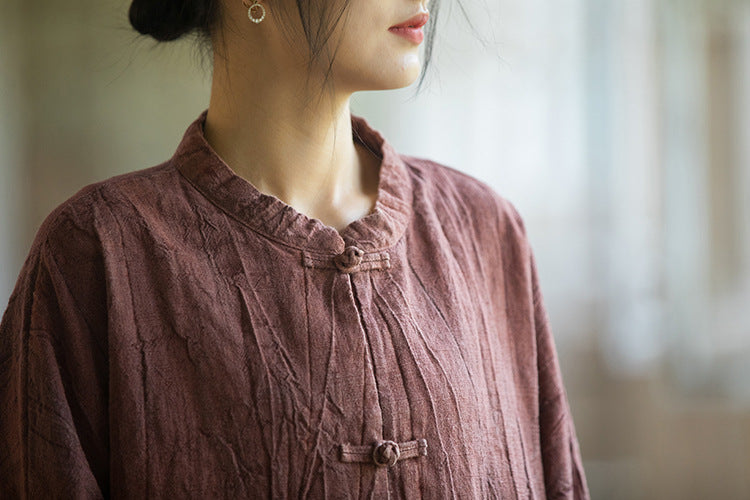 Chinese Linen Frog Button Shirt, Vintage Summer Loose Cotton Shirt