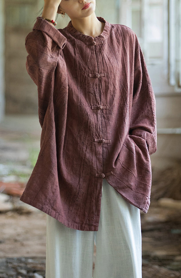 Chinese Linen Frog Button Shirt, Vintage Summer Loose Cotton Shirt