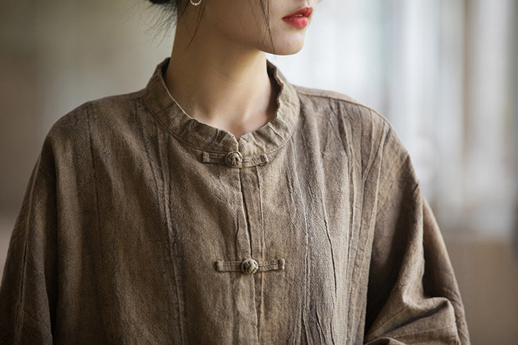 Chinese Linen Frog Button Shirt, Vintage Summer Loose Cotton Shirt