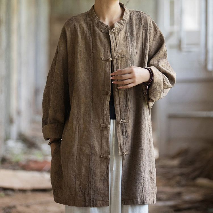 Chinese Linen Frog Button Shirt, Vintage Summer Loose Cotton Shirt