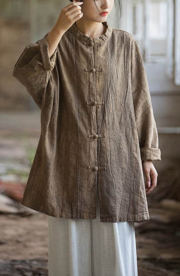 Chinese Linen Frog Button Shirt, Vintage Summer Loose Cotton Shirt