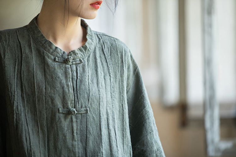 Chinese Linen Frog Button Shirt, Vintage Summer Loose Cotton Shirt