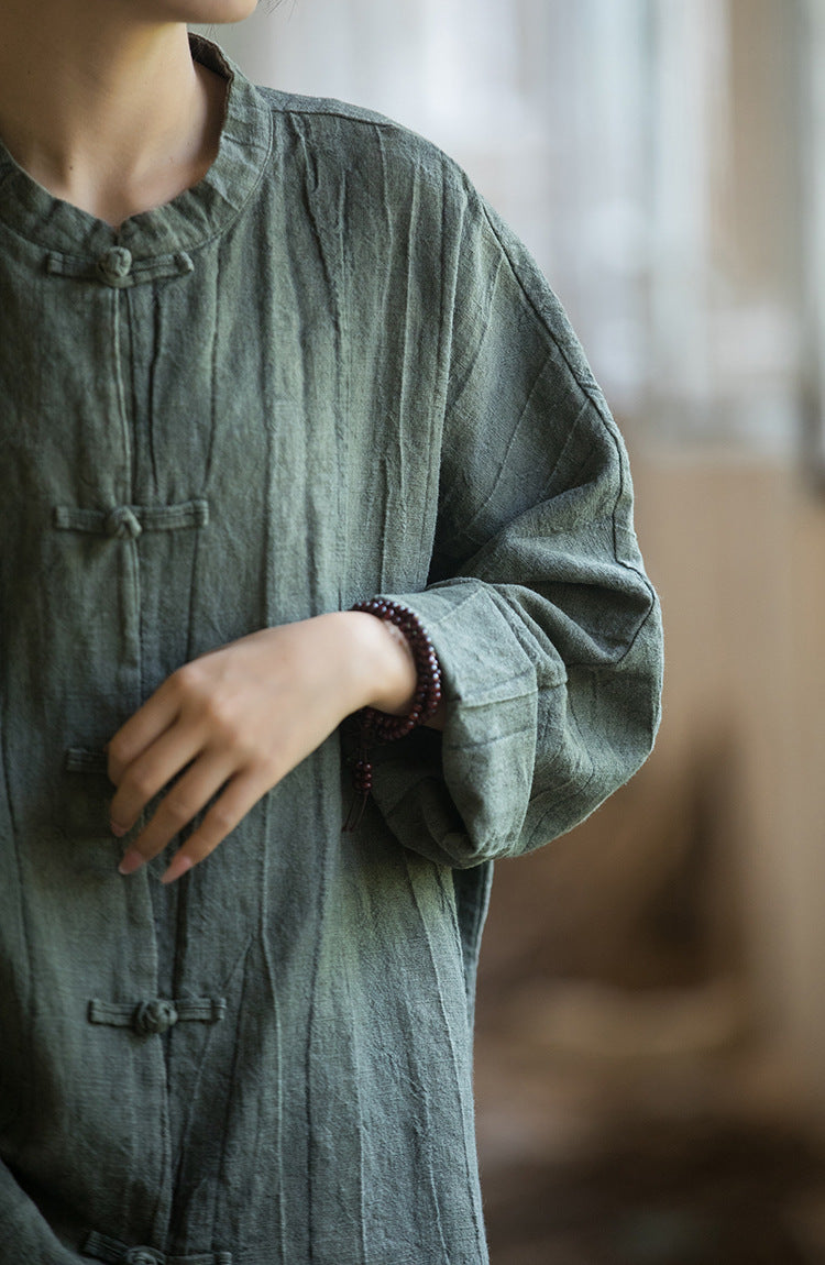 Chinese Linen Frog Button Shirt, Vintage Summer Loose Cotton Shirt