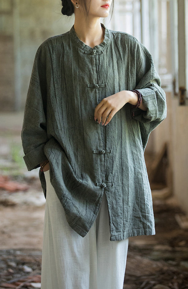 Chinese Linen Frog Button Shirt, Vintage Summer Loose Cotton Shirt