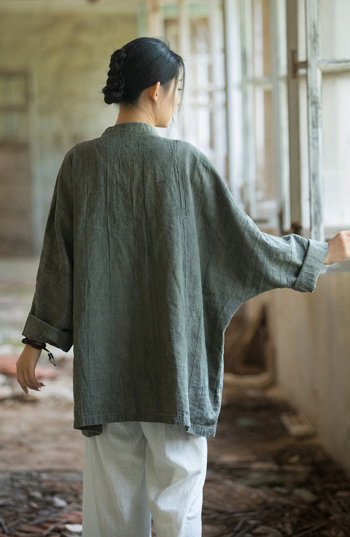 Chinese Linen Frog Button Shirt, Vintage Summer Loose Cotton Shirt