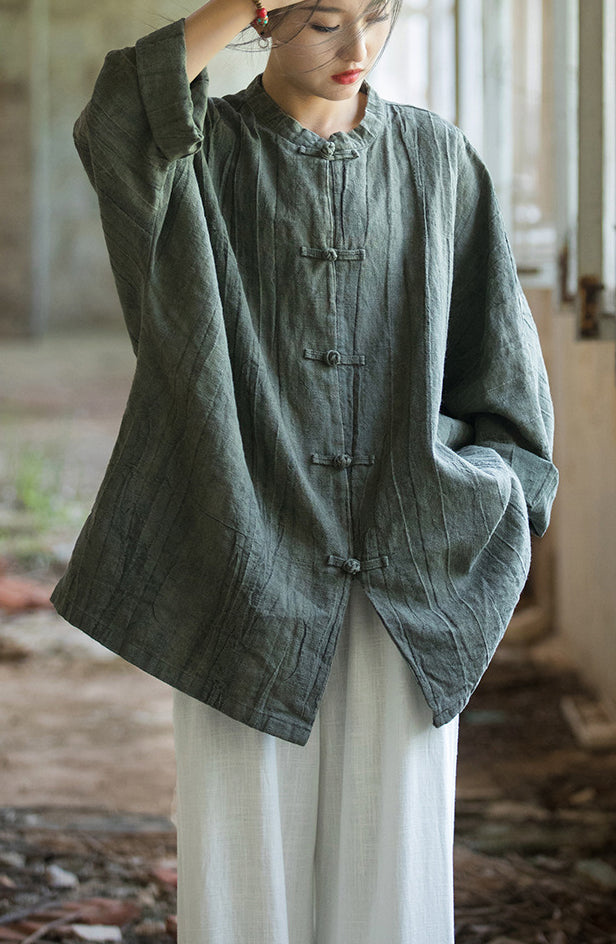 Chinese Linen Frog Button Shirt, Vintage Summer Loose Cotton Shirt