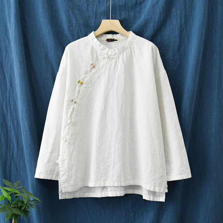 Chinese linen shirt, vintage summer cotton shirt