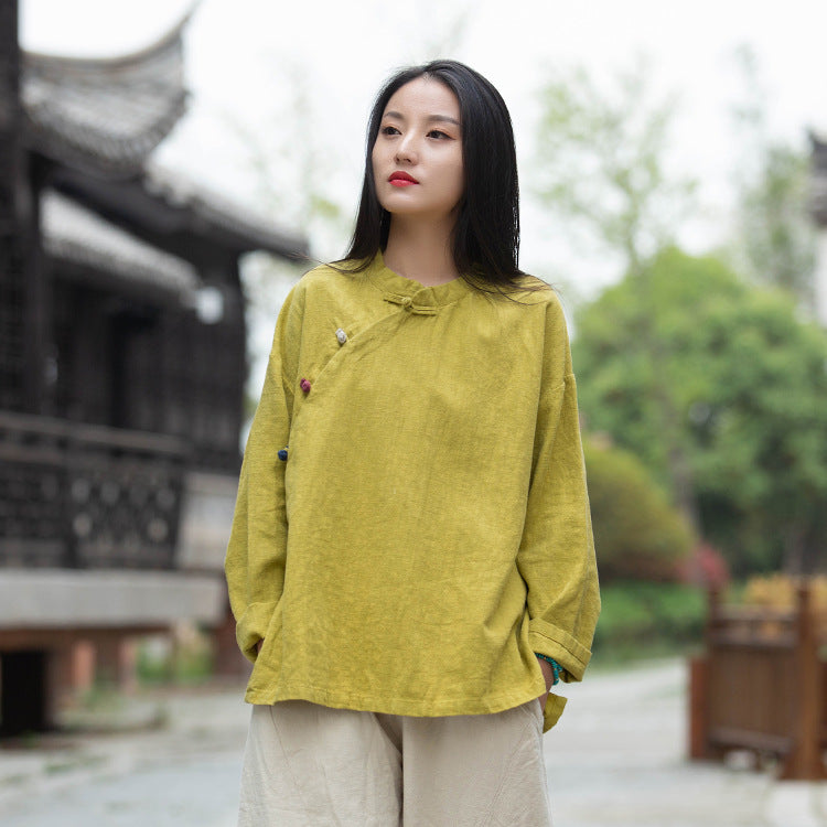 Chinese linen shirt, vintage summer cotton shirt