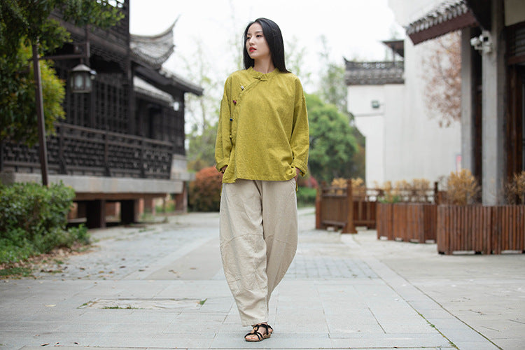 Chinese linen shirt, vintage summer cotton shirt