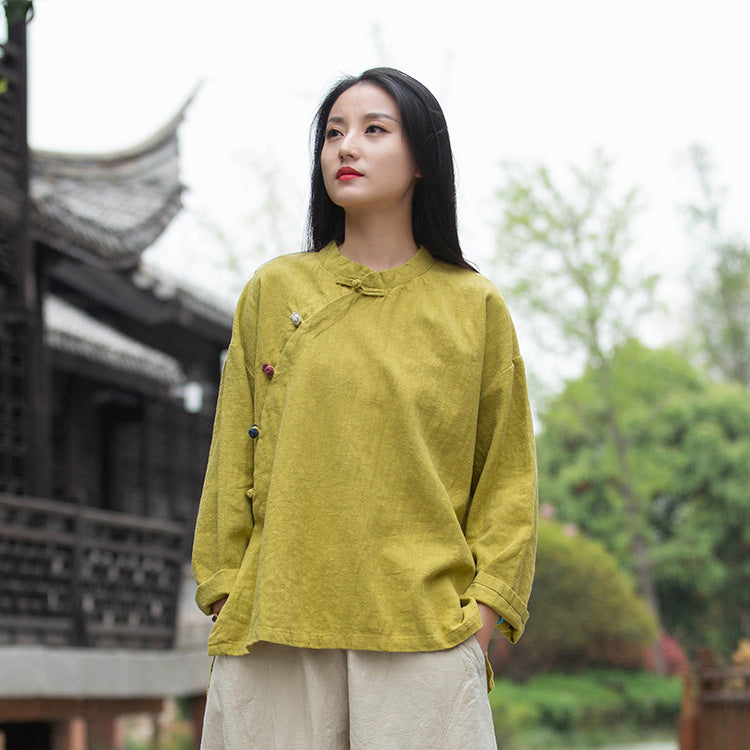 Chinese linen shirt, vintage summer cotton shirt