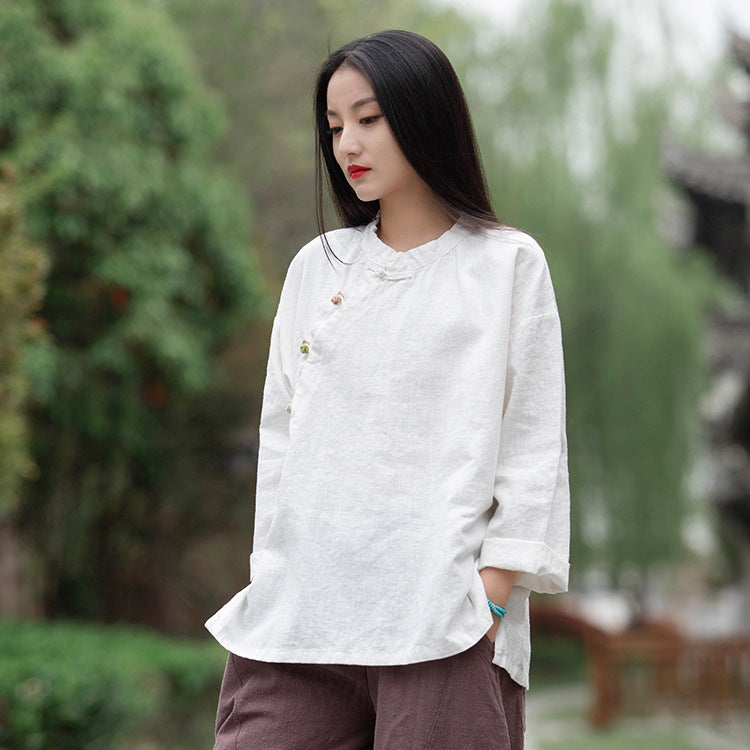 Chinese linen shirt, vintage summer cotton shirt