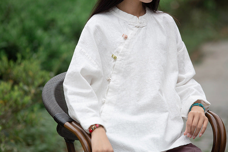 Chinese linen shirt, vintage summer cotton shirt