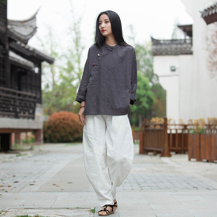 Chinese linen shirt, vintage summer cotton shirt