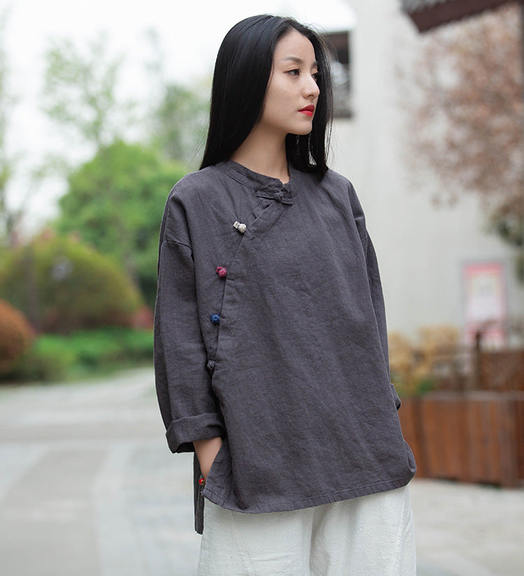 Chinese linen shirt, vintage summer cotton shirt