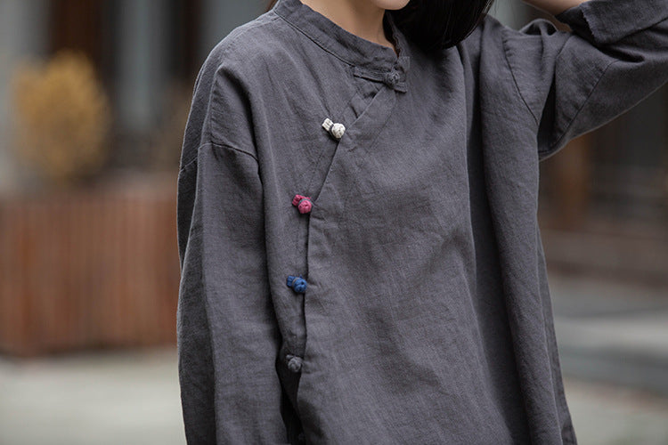 Chinese linen shirt, vintage summer cotton shirt