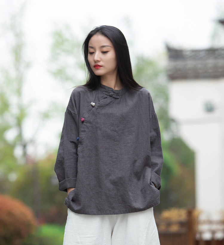 Chinese linen shirt, vintage summer cotton shirt